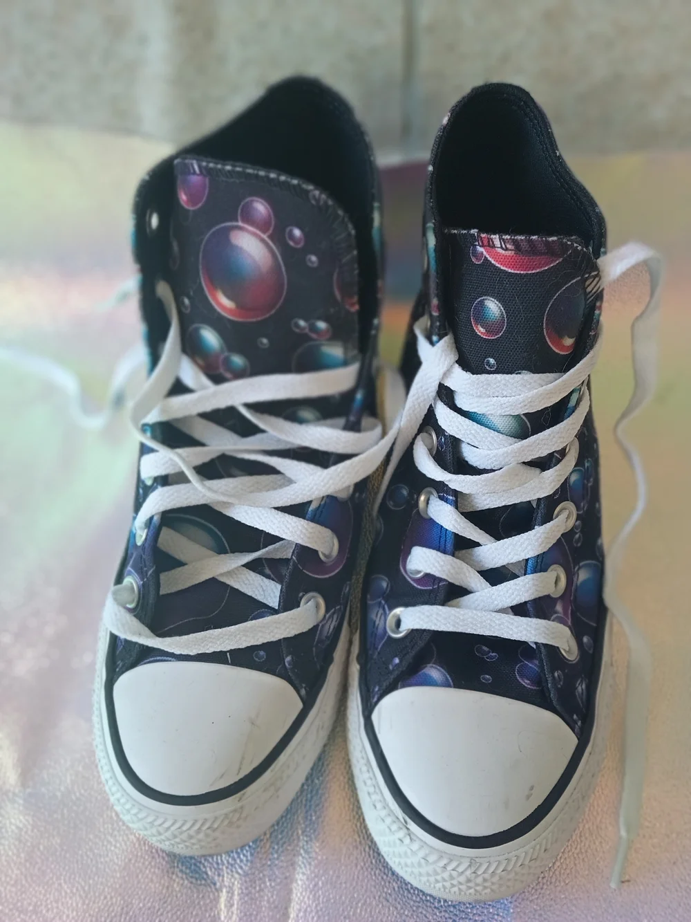 Converse Kids High-Top Sneakers in Black with Purple and Blue Bubble Print